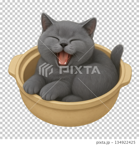 器の中であくびをする猫のイラスト 134922425