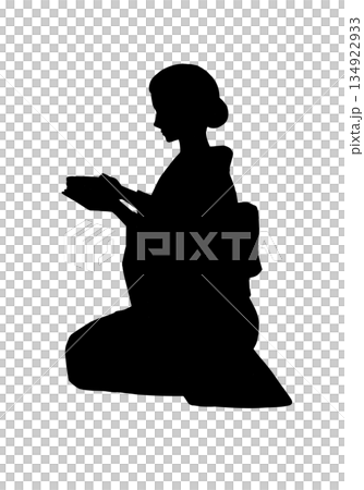 A woman in a kimono sitting upright and holding something (full body, silhouette) A woman in a kimono sitting upright and holding something (full body, silhouette) 134922933