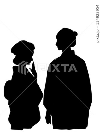 江戸時代の男女のシルエットイラスト 134922954