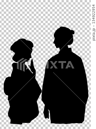 江戸時代の男女のシルエットイラスト 134922954