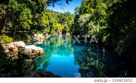 森に映える、翡翠色の静かな池3 134923052