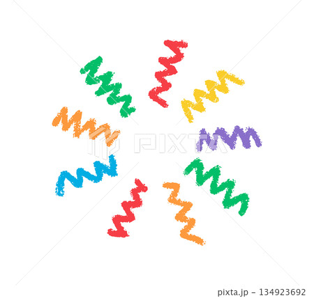 Crayon doodle confetti icon. Color pencil hand drawn firework symbol. Chalk color birthday firecracker confetti. Crayon graphic design circle element. Vector illustration isolated on white background Crayon doodle confetti icon. Color pencil hand drawn firework symbol. Chalk color birthday firecracker confetti. Crayon graphic design circle element. Vector illustration isolated on white background 134923692
