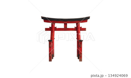 Antique Japanese Torii Shrine Gate Miniature Isolated on White Background 134924069