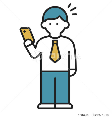 スマートフォンを持つビジネスマン　スマホ　全身　カラー 134924070