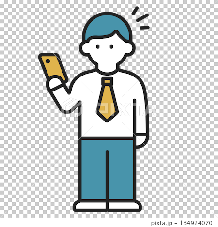 スマートフォンを持つビジネスマン　スマホ　全身　カラー 134924070