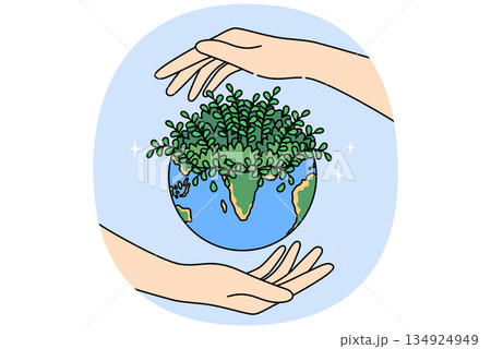 Planet earth and hands of people, caring about preserving environment and ecology of diversity 134924949