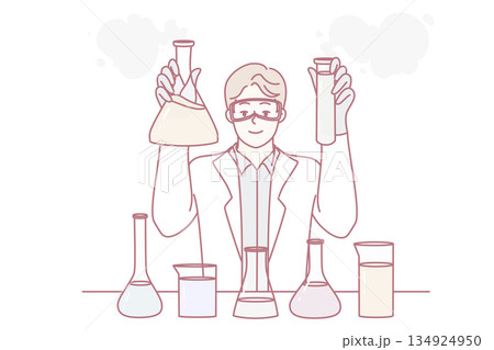 Male researcher make experiments in lab 134924950