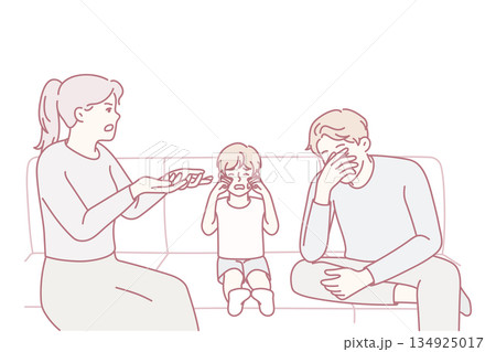 Arguments unfold in cozy lounge, Domestic disagreement depicted in intimate living space setting 134925017