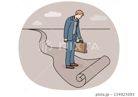 Business man standing at end of path, as metaphor for limitations in career growth 134925093