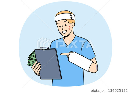 Sick man rejoices at receiving health insurance to cover hospital bills after car accident 134925132