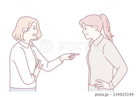 Tense scene of workplace or relationship conflict involving strong emotional exchange and gestures 134925149