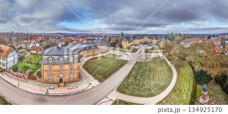 Aerial panorama of Bad Arolsen with baroque palace in Hesse Germany Aerial panorama of Bad Arolsen with baroque palace in Hesse Germany 134925170