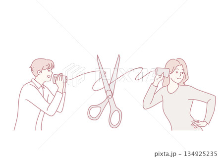 Scissors cut thread connecting couple talking 134925235