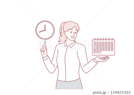 Smiling businesswoman finish plan with good time management 134925303