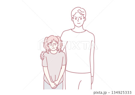 Unhappy girl stand near man ghost figure 134925333