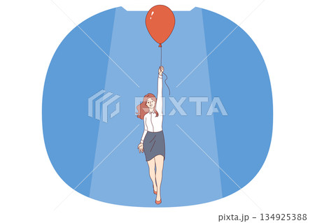 Woman achieves success in business and flies up in balloon thanks to professional actions Woman achieves success in business and flies up in balloon thanks to professional actions 134925388