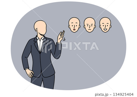 Faceless business man chooses mask face with different emotions, for concept ability to manage mood 134925404