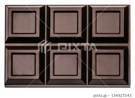 Whole dark chocolate bar squares isolated on white background Whole dark chocolate bar squares isolated on white background 134925543