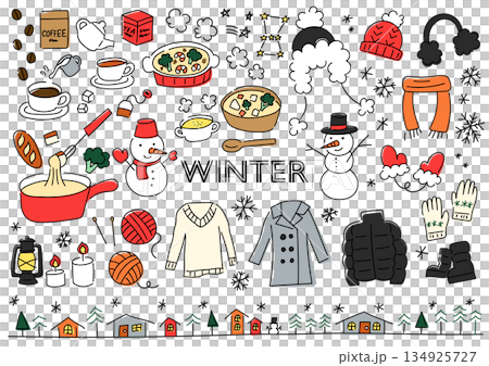冬季事物手繪插圖集 134925727
