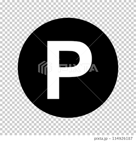 Parking and point multipurpose icon with a white P in a black circle 134926187