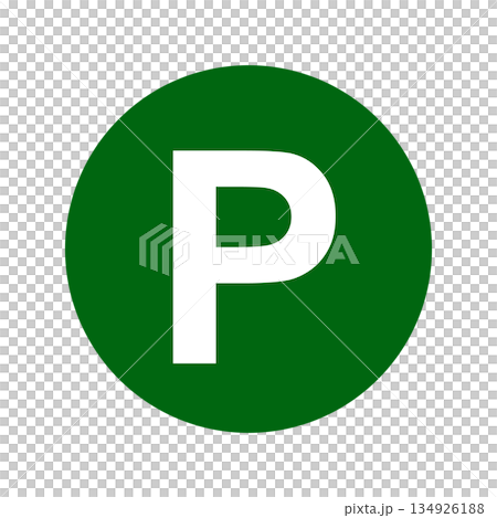 A multi-use icon representing parking and points, with a white P in a green circle 134926188