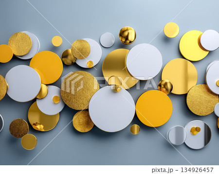 ゴールドとグレーの円形アブストラクト背景｜高級感のある幾何学デザイン 134926457