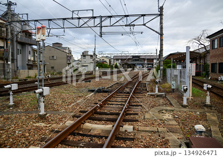 The train station in Arashiyamn, Kyoto, Japan with cloudy sky, Japan Transportation system. Travel concept. 134926471