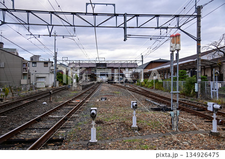 The train station in Arashiyamn, Kyoto, Japan with cloudy sky, Japan Transportation system. Travel concept. The train station in Arashiyamn, Kyoto, Japan with cloudy sky, Japan Transportation system. Travel concept. 134926475
