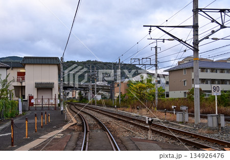 The train station in Arashiyamn, Kyoto, Japan with cloudy sky, Japan Transportation system. Travel concept. The train station in Arashiyamn, Kyoto, Japan with cloudy sky, Japan Transportation system. Travel concept. 134926476