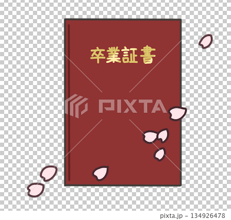 一幅紅色畢業證書插圖,背景是飄落的櫻花。 一幅紅色畢業證書插圖,背景是飄落的櫻花。 134926478