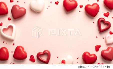赤と白のハートが彩る愛の余白背景1 赤と白のハートが彩る愛の余白背景1 134927746