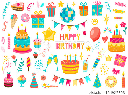 Happy birthday and celebration design kit 134927768