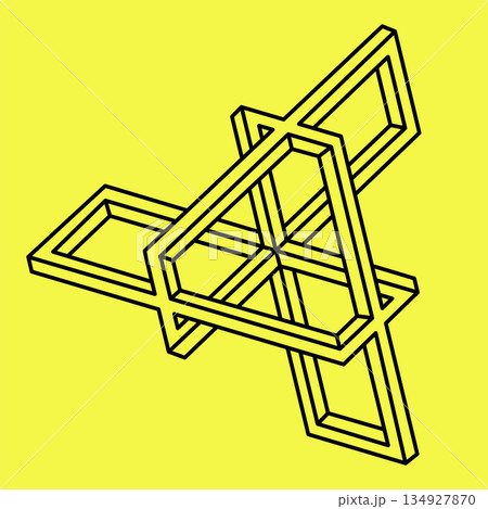 Impossible figure, graphic illusion on a yellow background.  134927870