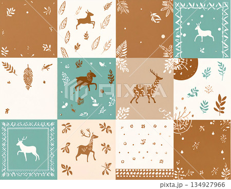 Texture of a natural silk scarf with African style patterns. Natural colors. Head scarf. Printed hijab. 134927966