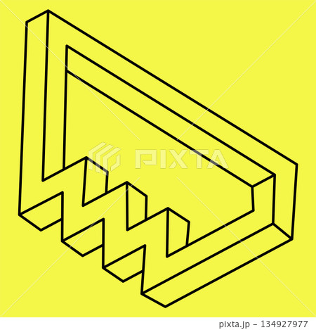 Impossible shapes. Sacred geometry. Optical illusion. Abstract eternal geometric object. Impossible endless outline. Impossible geometry figure on a yellow background. 134927977