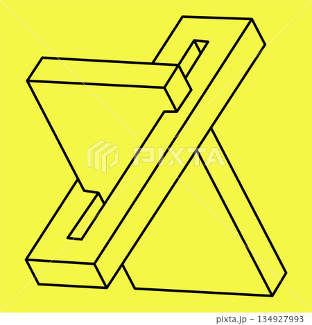 Impossible shapes. Sacred geometry. Optical illusion. Abstract eternal geometric object. Impossible endless outline. Op art. Impossible geometry shape on a yellow background. 134927993