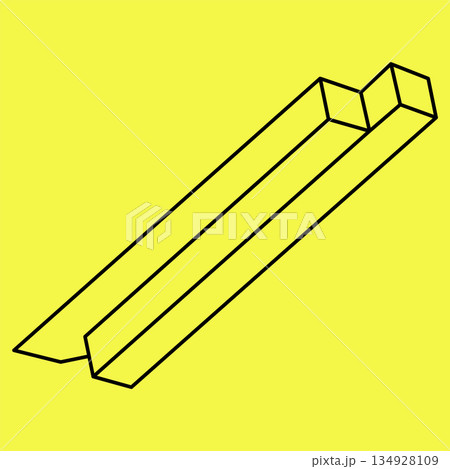 Impossible shapes. Sacred geometry objects. Optical illusion figures. Abstract eternal geometric object. Impossible endless outline. Line art. Op art. Impossible geometry shape on a yellow background. 134928109