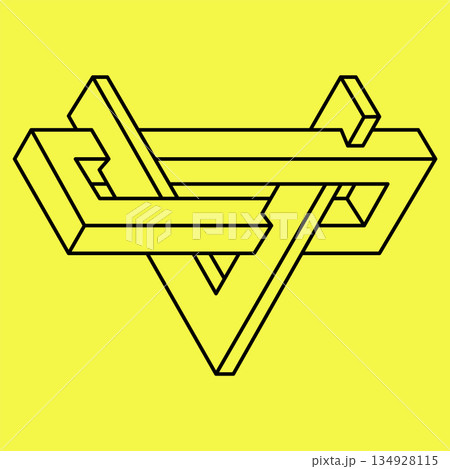 Impossible shapes. Line design. Isolated on a yellow background. Vector illustration. Optical illusion objects. Op art. Sacred geometry figures. Impossible shapes. Line design. Isolated on a yellow background. Vector illustration. Optical illusion objects. Op art. Sacred geometry figures. 134928115