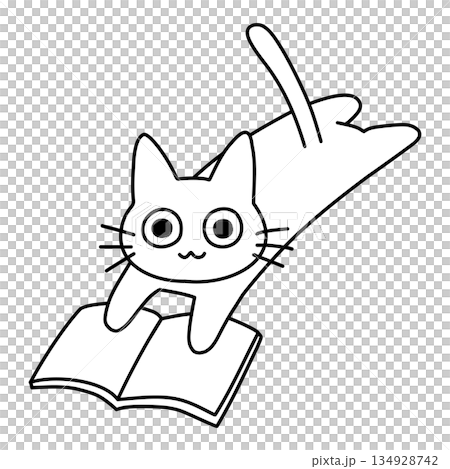 本を読みながら寝そべる可愛い白猫のイラスト 本を読みながら寝そべる可愛い白猫のイラスト 134928742