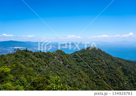 Hiroshima and Seto Inland Sea from Mount Misen summit view, Miyajima, Japan Hiroshima and Seto Inland Sea from Mount Misen summit view, Miyajima, Japan 134928761