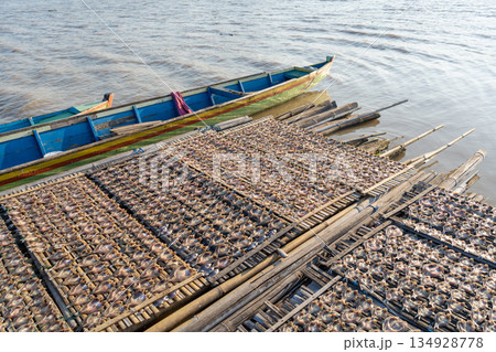 Drying fish on traditional floating house, Lake Tempe, Indonesia Drying fish on traditional floating house, Lake Tempe, Indonesia 134928778