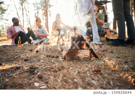 Group of friends are together in the forest 134928844