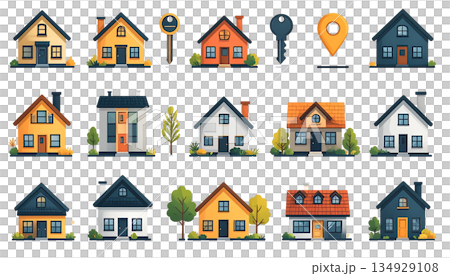 房地產和住房圖標集 房產和住房材料 134929108