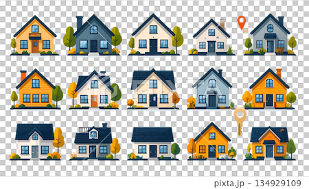 房地產和住房圖標集 房產和住房材料 134929109