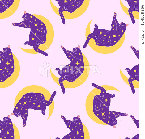 Mystical seamless pattern of cats in boho style, silhouette collection. Witchcraft and magic Mystical seamless pattern of cats in boho style, silhouette collection. Witchcraft and magic 134929266