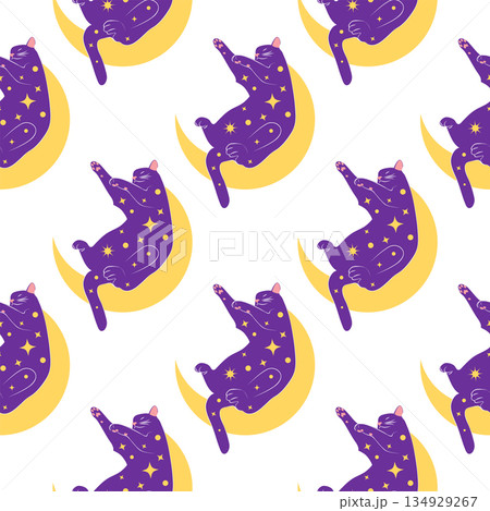 Mystical seamless pattern of cats in boho style, silhouette collection. Witchcraft and magic Mystical seamless pattern of cats in boho style, silhouette collection. Witchcraft and magic 134929267