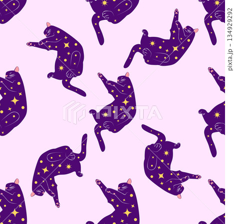 Mystical seamless pattern of cats in boho style, silhouette collection. Witchcraft and magic Mystical seamless pattern of cats in boho style, silhouette collection. Witchcraft and magic 134929292