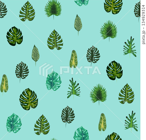 Tropical palm, monstera and banana leaves seamless pattern. Beach, sea, vacation, swimwear pattern 134929314