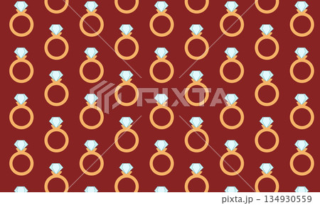 Seamless Diamond Ring Pattern on Red Romantic Background 134930559
