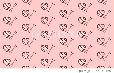 Seamless Valentine Heart and Cupid Arrow Pattern in Pink and Red 134930560